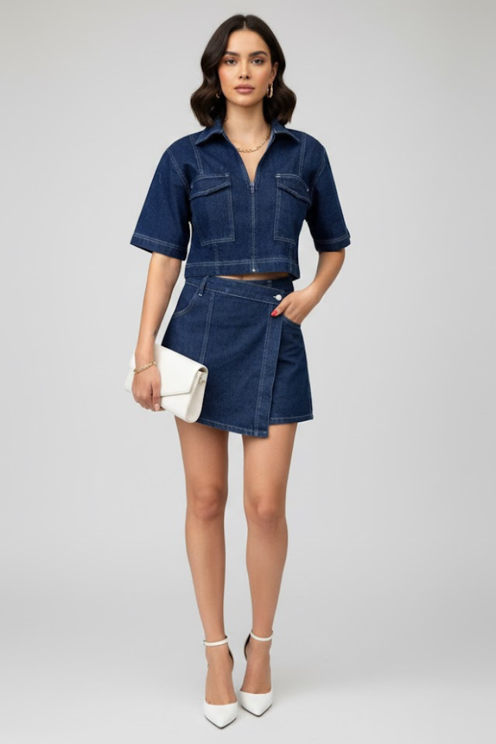 Women's Two-Piece Set with Short Top in Blue - View 2.0 | Roselva