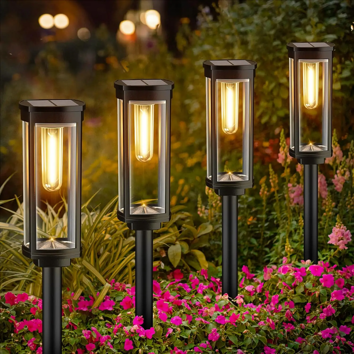 Outdoor Solar Garden Lights - Black LED Path Stakes (10-Pk)