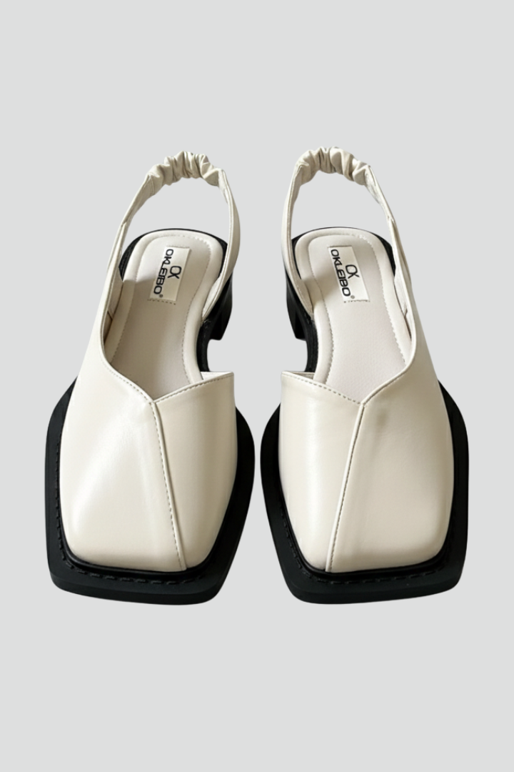 Women's Block Heeled Sandals with Square Toe in beige | Roselva