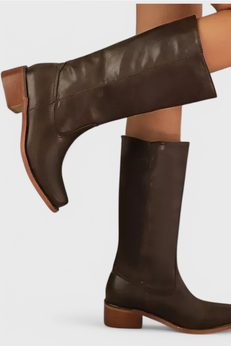 Women's Knee-High Leather Boots with Heel