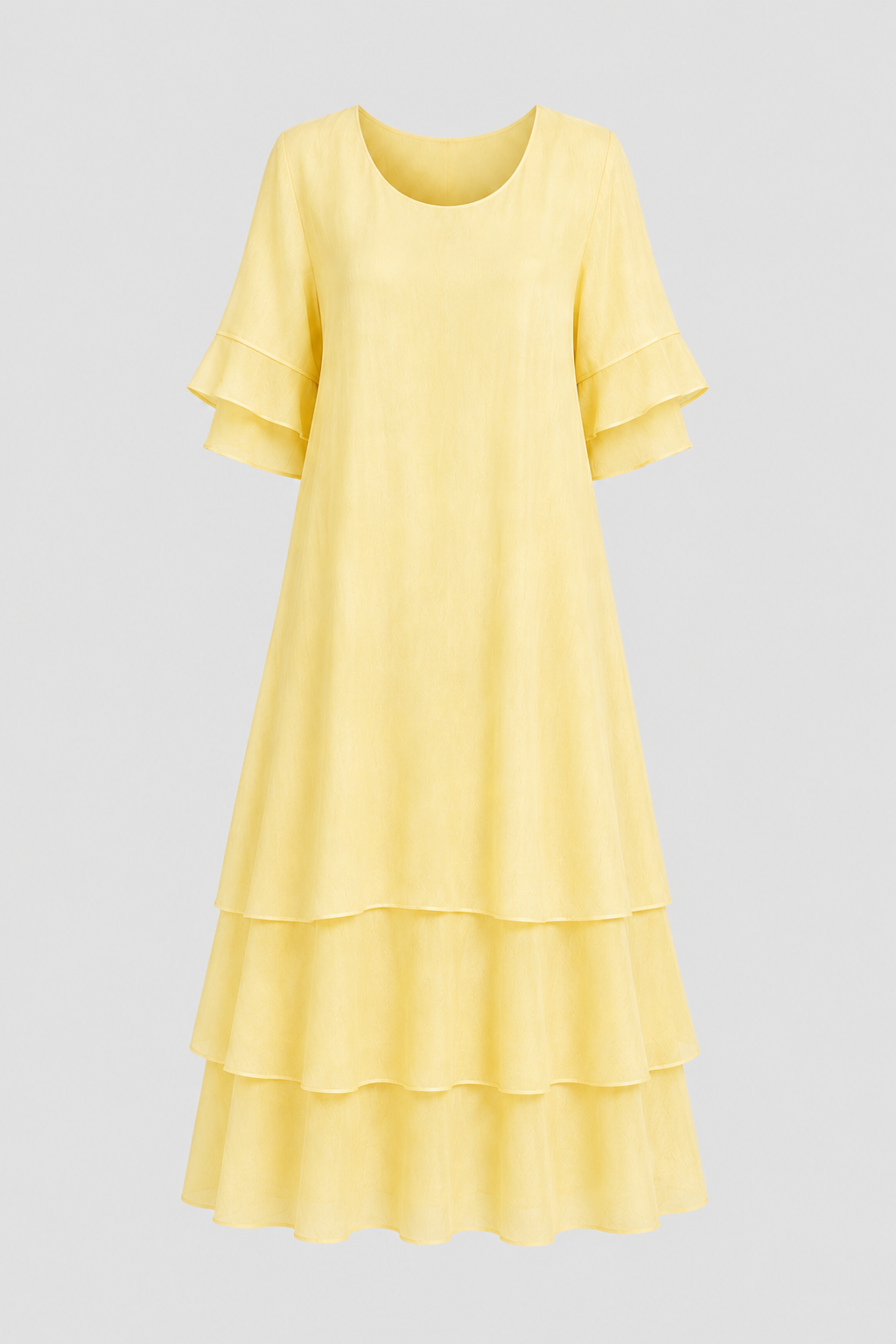 Tiered Ruffle-Sleeve Midi Dress – Elegant Multi-Layered Swing Dress