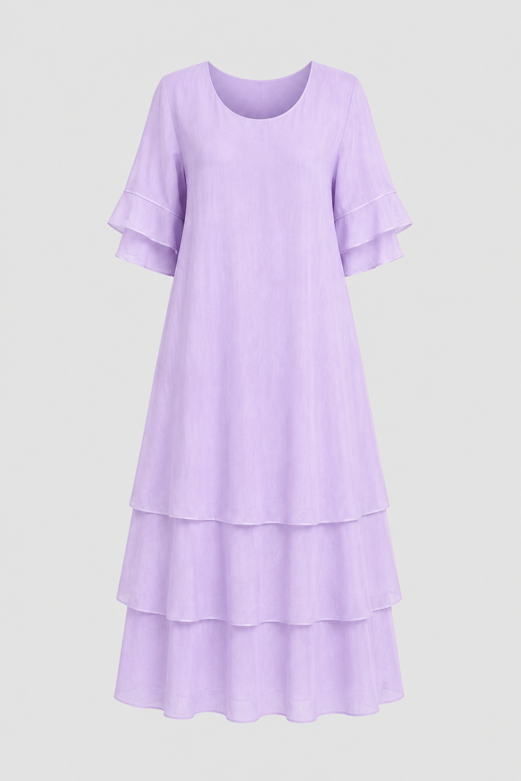 Tiered Ruffle-Sleeve Midi Dress – Elegant Multi-Layered Swing Dress