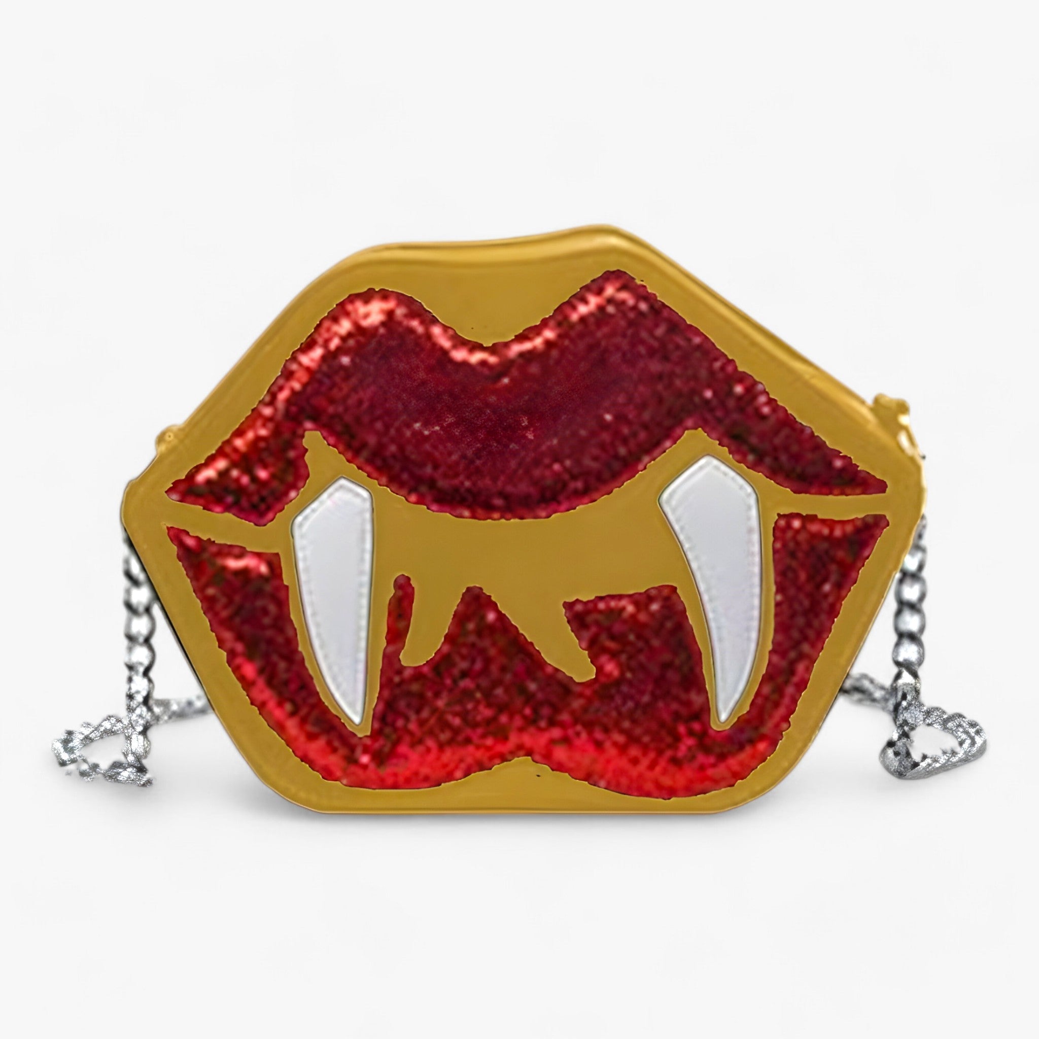 bags : Gothische Schoudertas Grappige Tand Lip - Glanzende PU Leren Tas voor Halloween - Zwart in Goud van Pantino