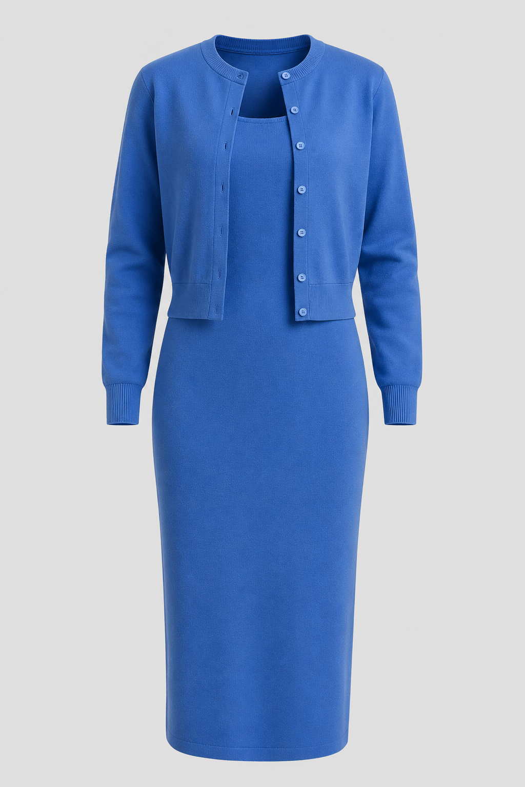 Two-Piece Midi Dress and Cropped Cardigan Set