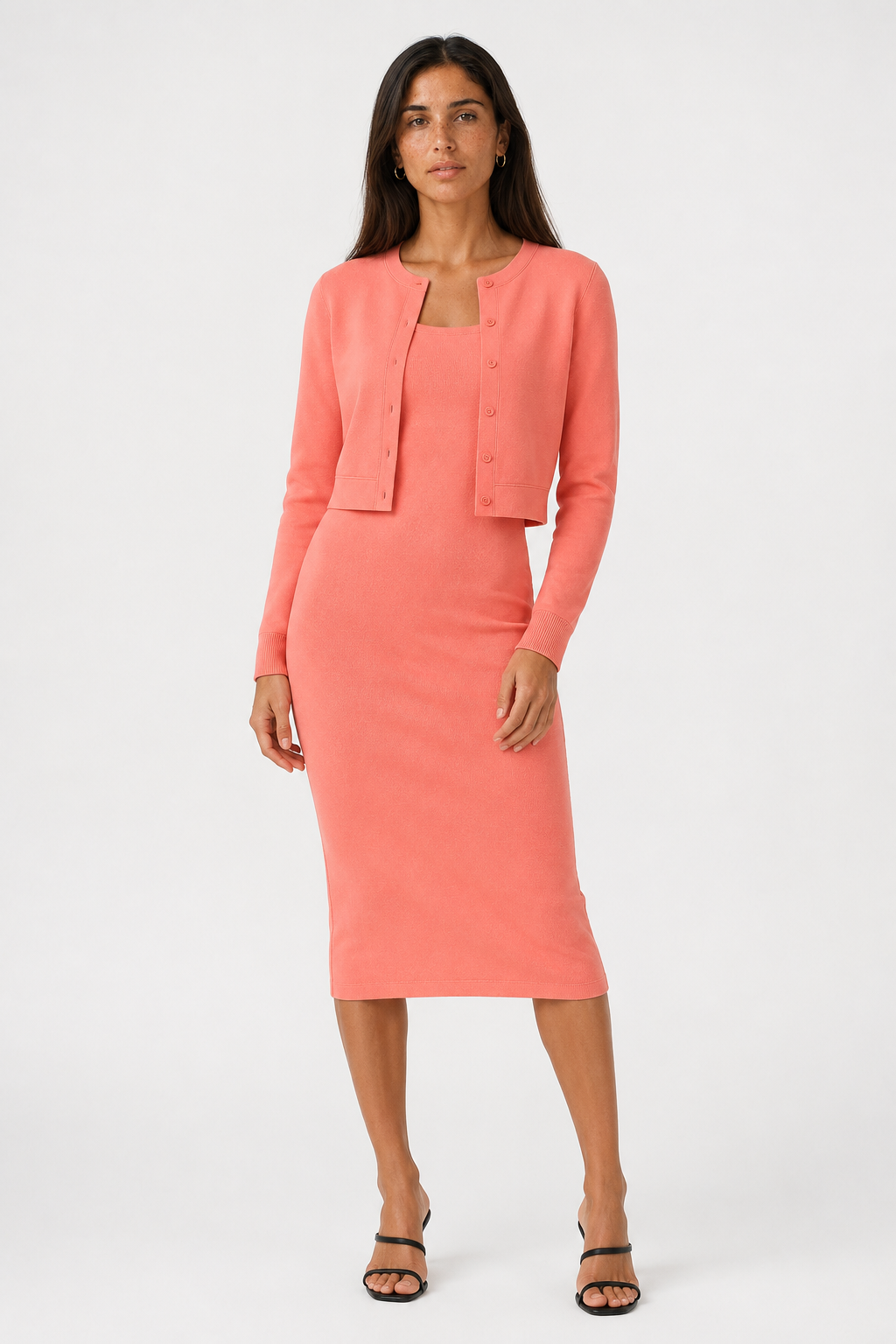 Two-Piece Midi Dress and Cropped Cardigan Set