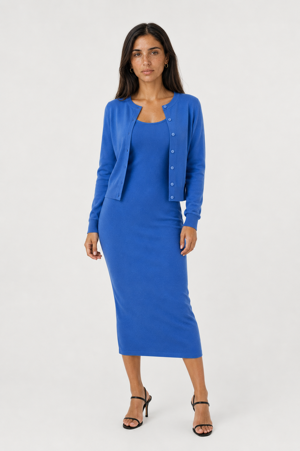 Two-Piece Midi Dress and Cropped Cardigan Set