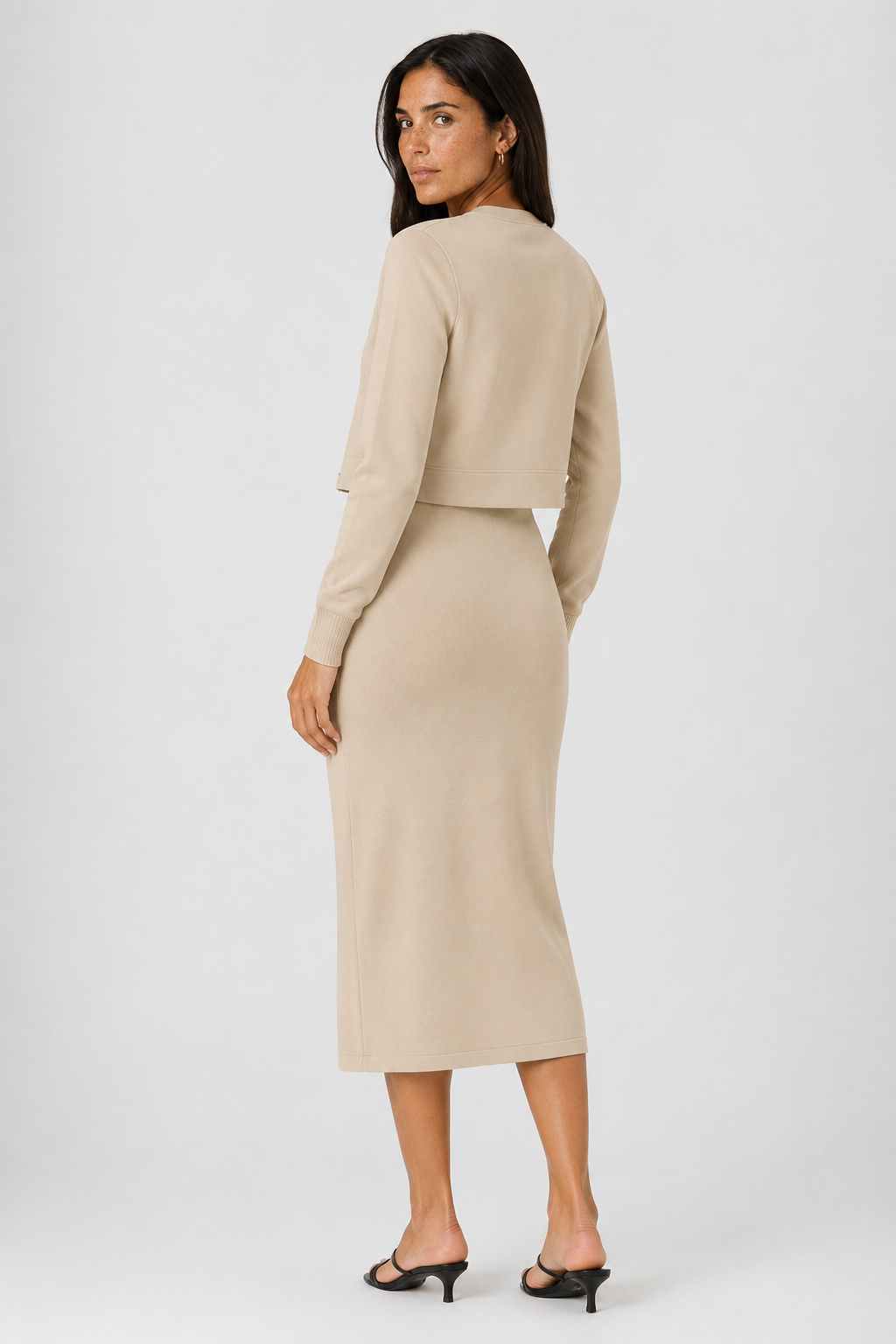Two-Piece Midi Dress and Cropped Cardigan Set