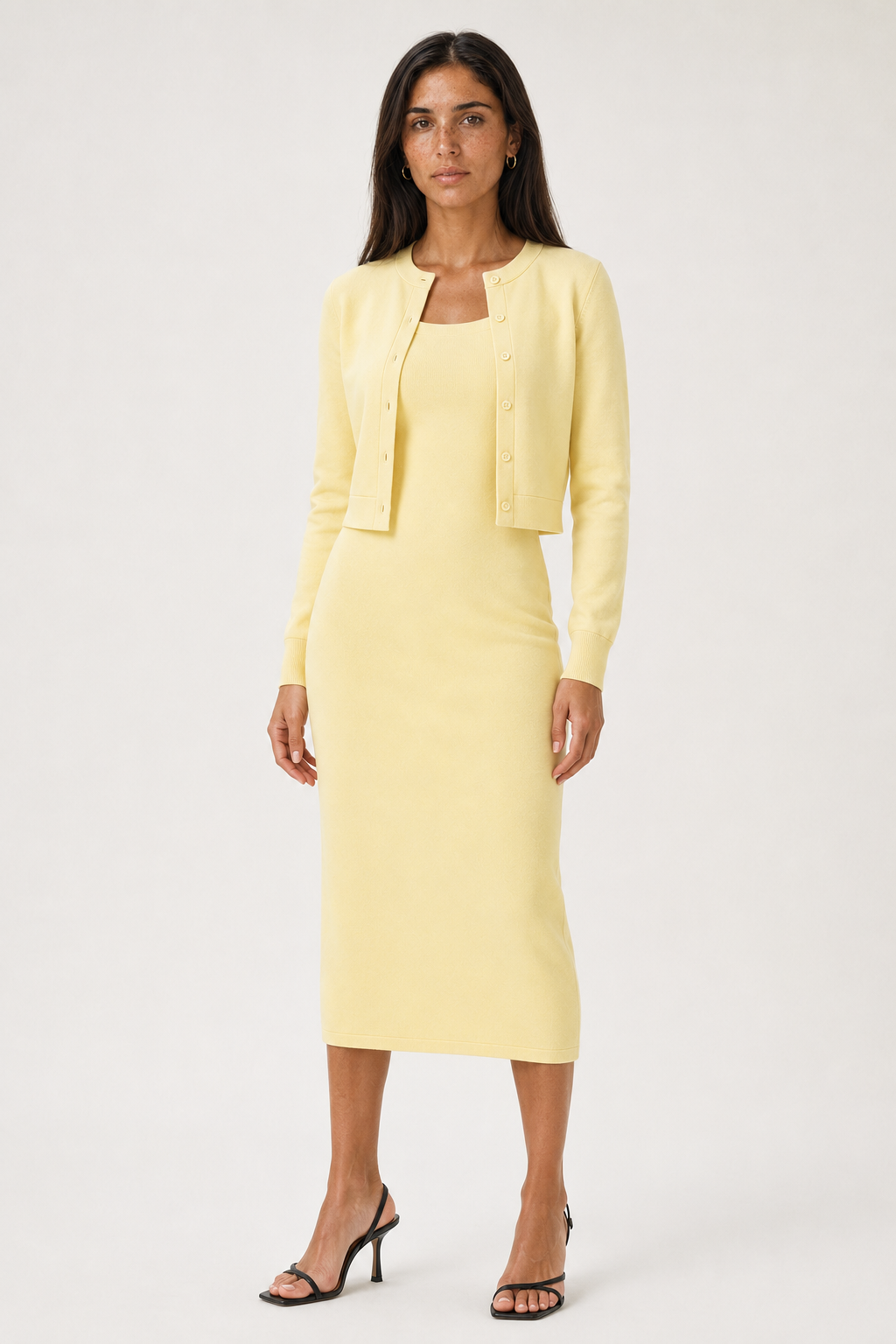 Two-Piece Midi Dress and Cropped Cardigan Set