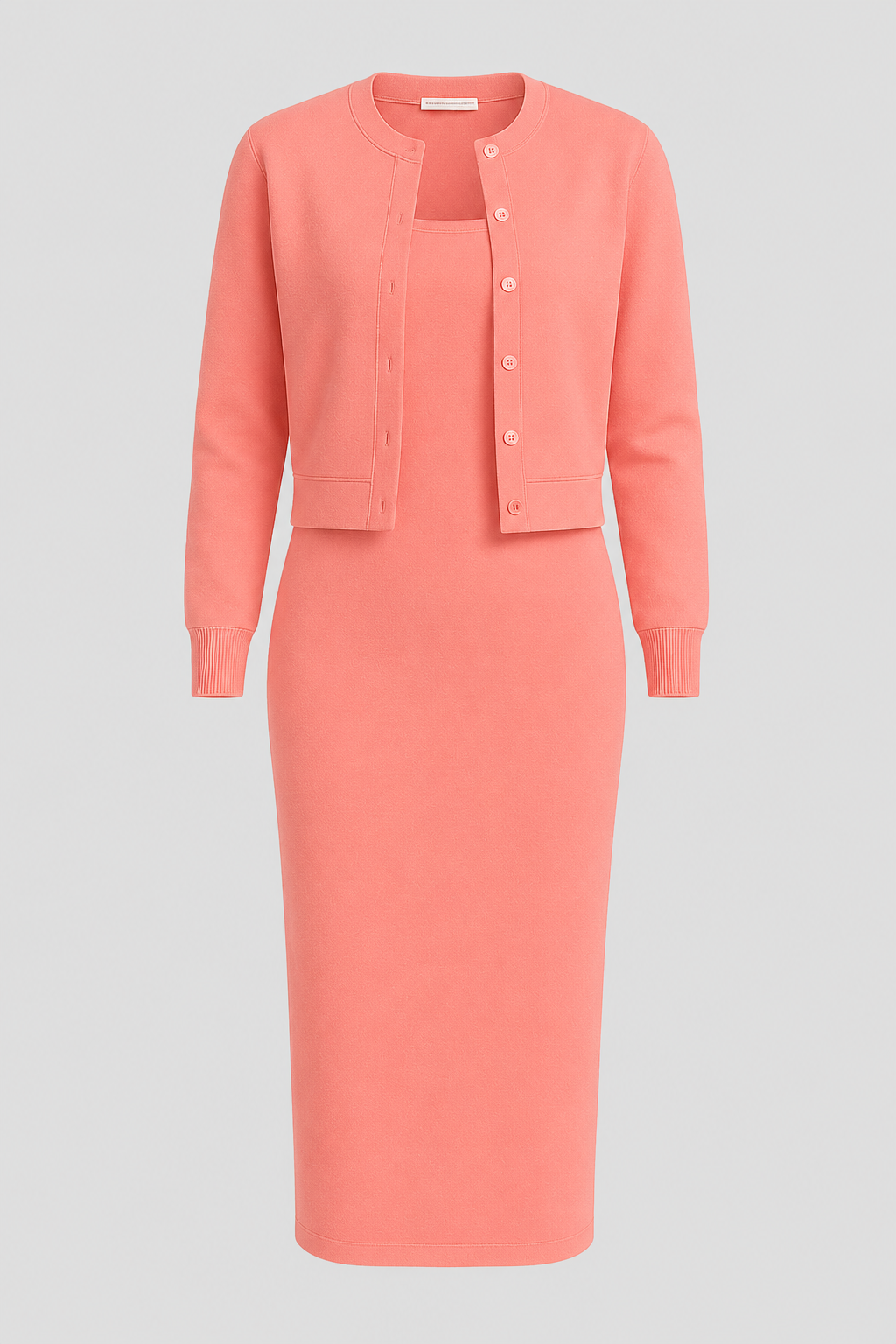 Two-Piece Midi Dress and Cropped Cardigan Set
