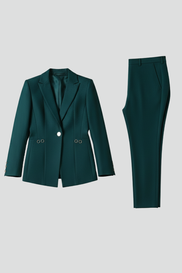 Women's Suit with Tailored Blazer and Straight Trousers in Green | Roselva