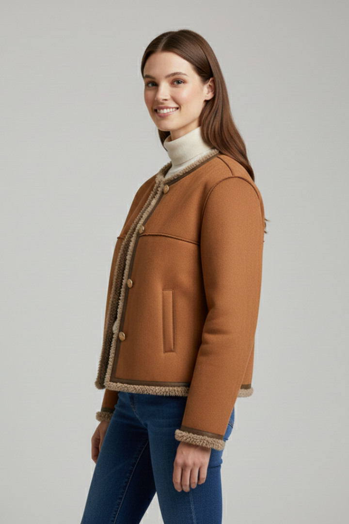 Women's Jacket with Classic Cut and Minimalist Style in Brown - View 3.0 | Roselva