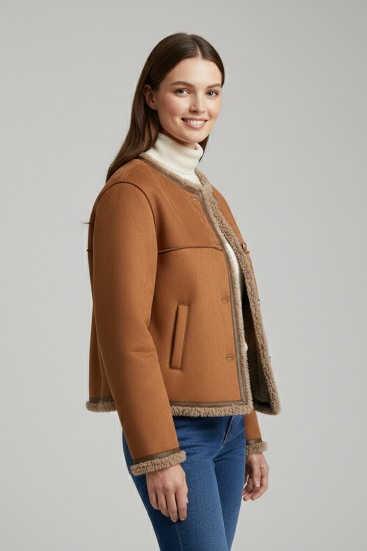 Women's Jacket with Classic Cut and Minimalist Style in Brown - View 5.0 | Roselva