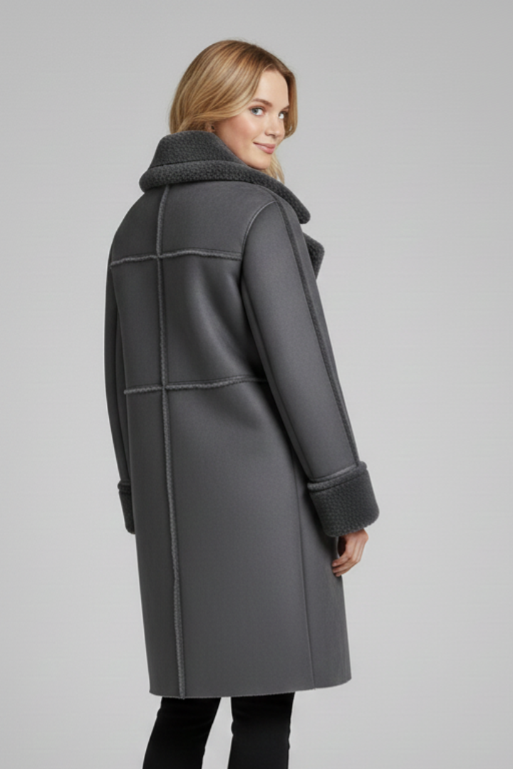 Women's Coat with Wide Lapels and Long Cut in Grey - View 3.0 | Roselva