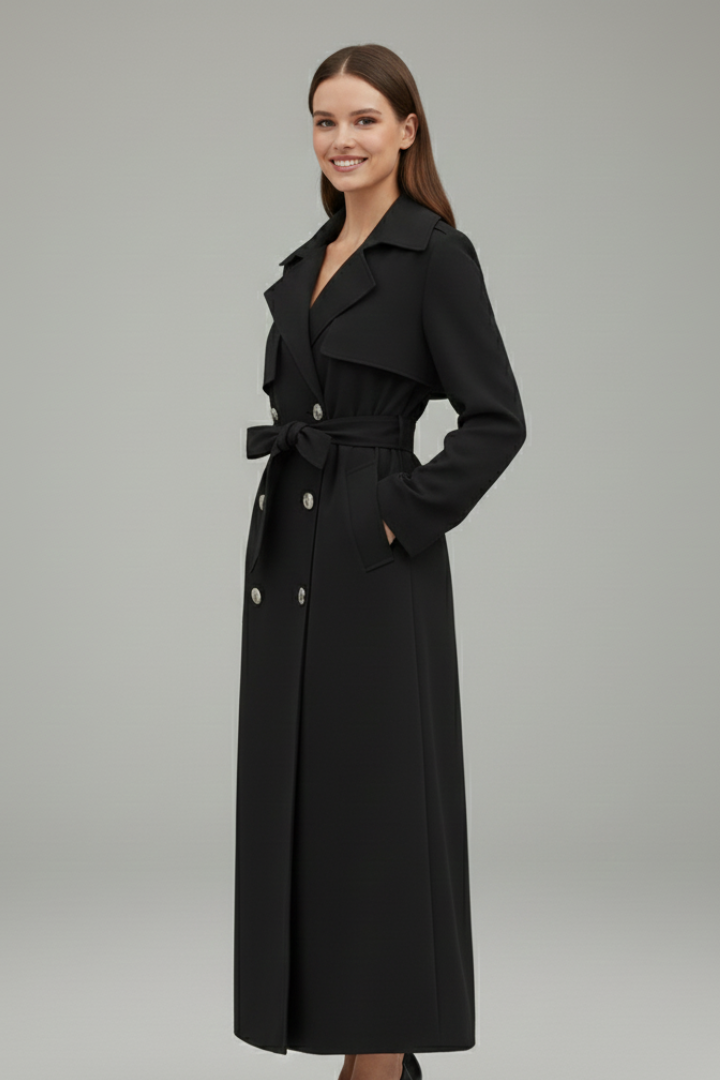 Women's Trench Coat with Belt in Black - View 3.0 | Roselva