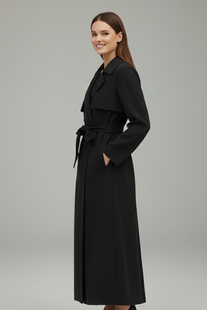 Women's Trench Coat with Belt in Black - View 5.0 | Roselva