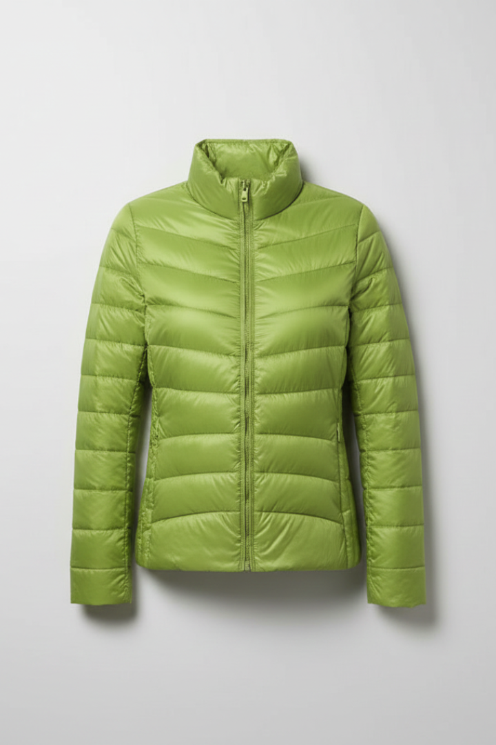Women's Quilted Jacket with Stand-Up Collar in Green | Roselva