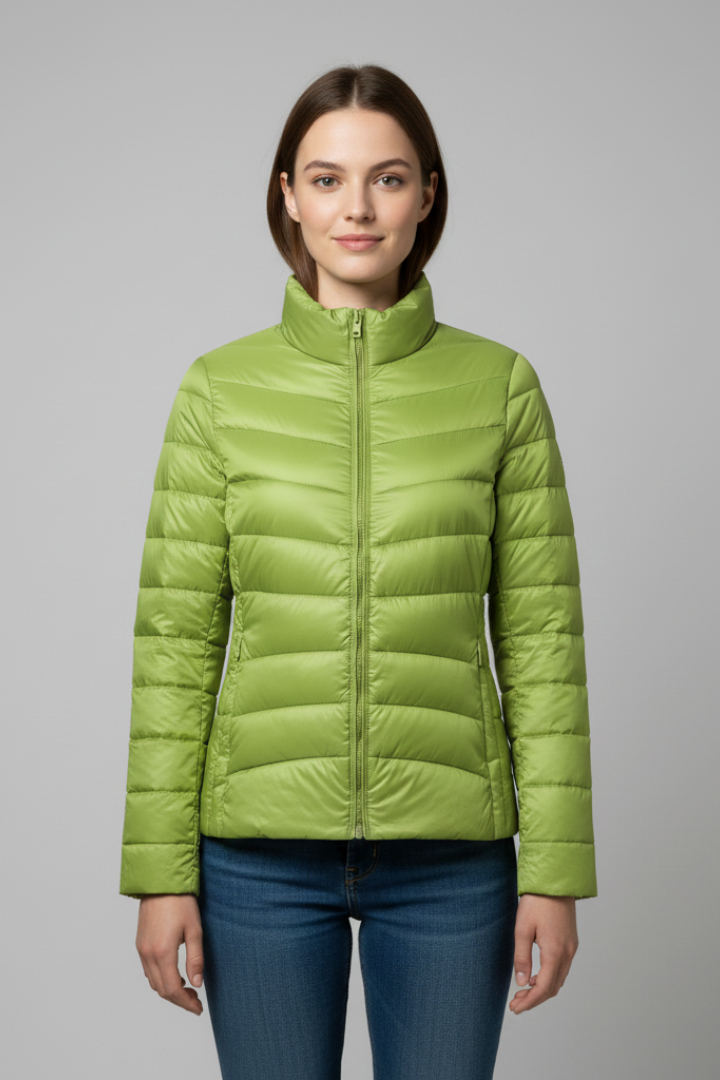 Women's Quilted Jacket with Stand-Up Collar in Green - View 2.0 | Roselva