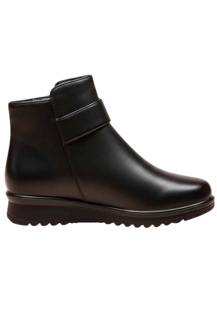 Women's Ankle Boots with Side Zip and Faux Fur in Black/White - View 4.0 | Roselva