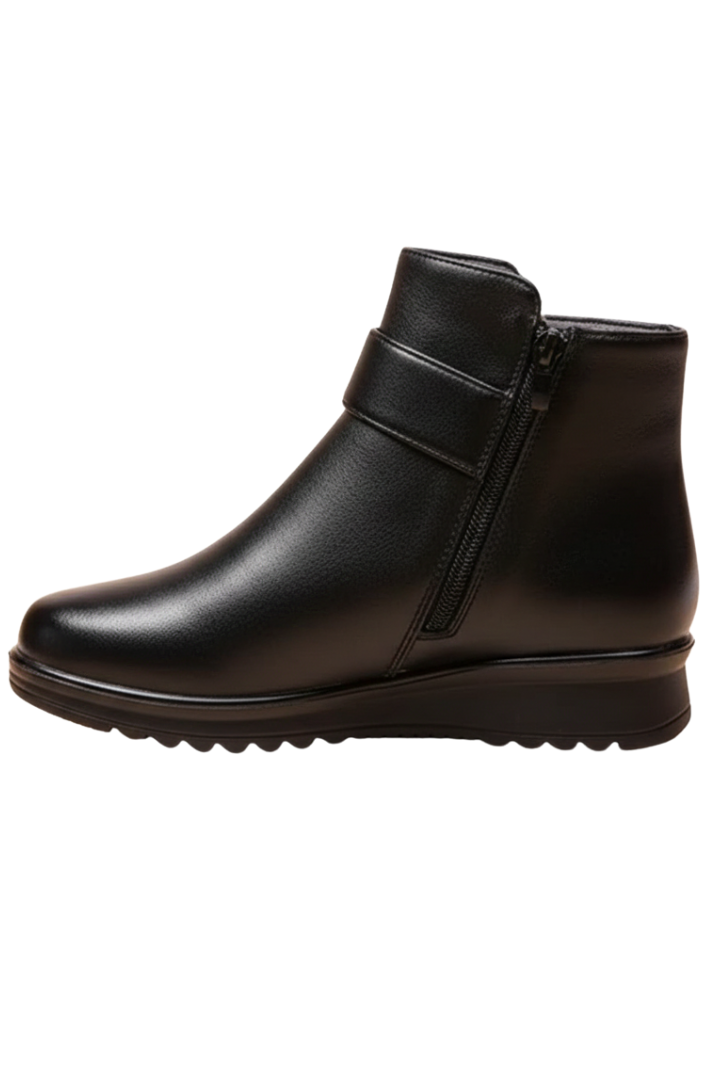 Women's Ankle Boots with Side Zip and Faux Fur in Black/White - View 3.0 | Roselva
