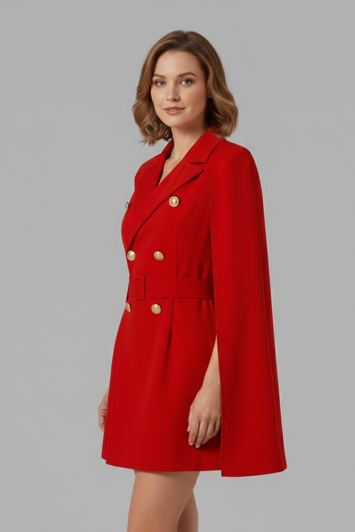 Women's Blazer Dress with Double-Breasted Buttons and Belt