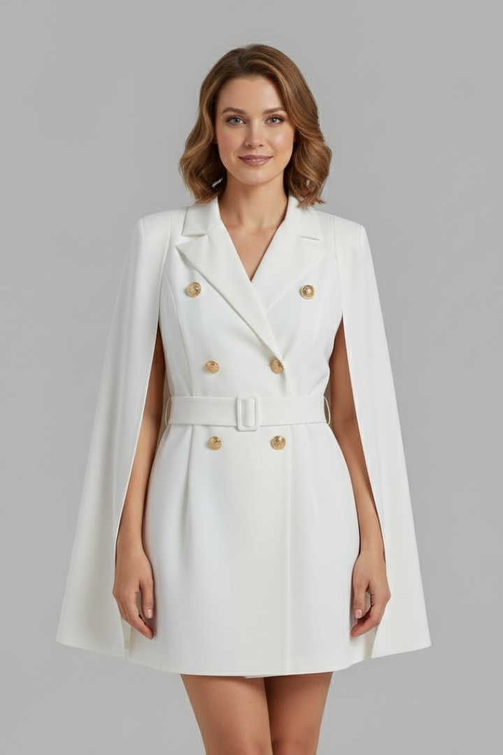 Women's Blazer Dress with Double-Breasted Buttons and Belt