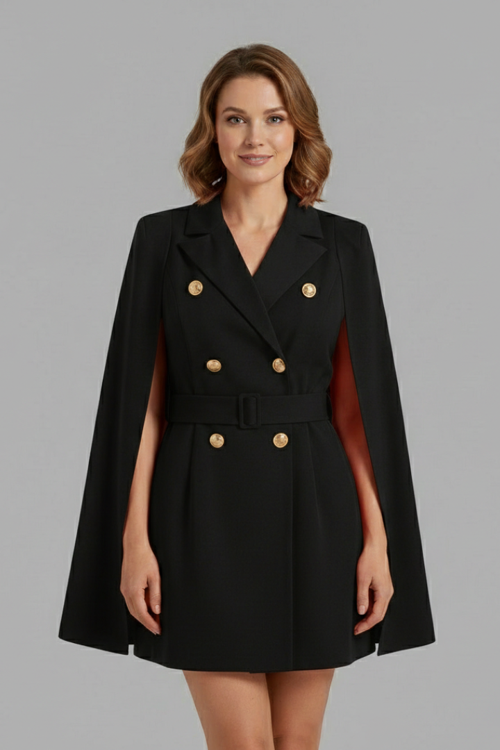 Women's Blazer Dress with Double-Breasted Buttons and Belt