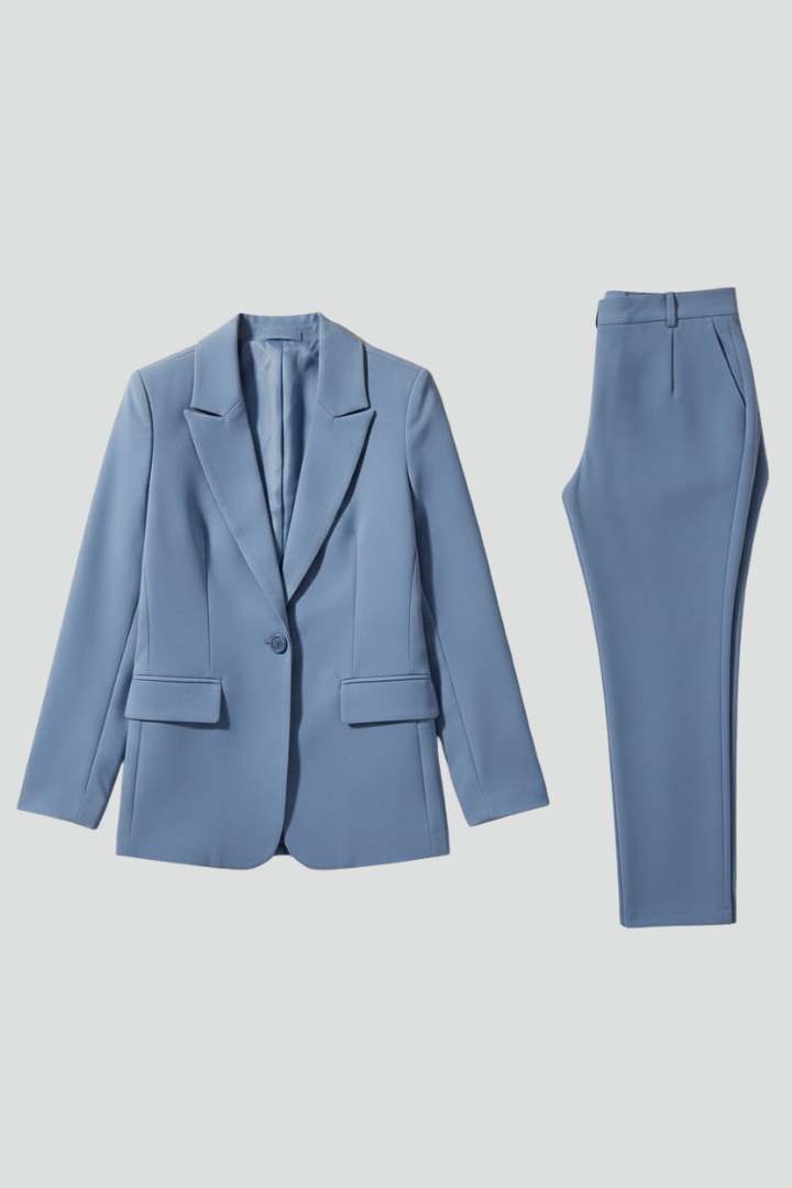 Women's Elegant Suit Set with Blazer and Trousers in Blue | Roselva