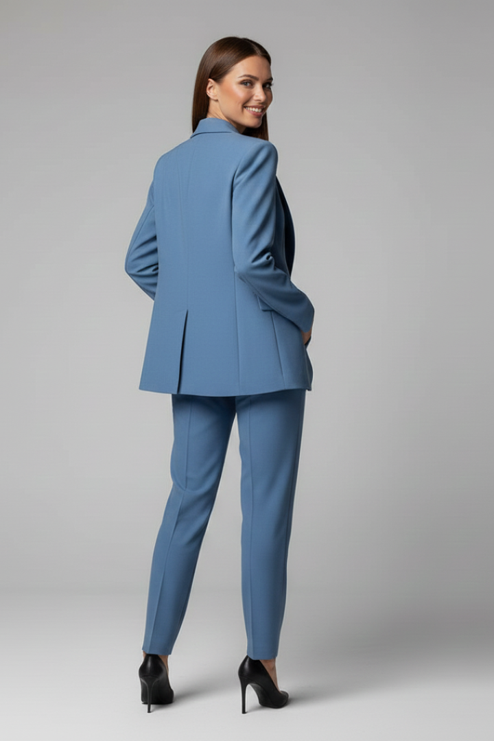 Women's Elegant Suit Set with Blazer and Trousers in Blue - View 5.0 | Roselva