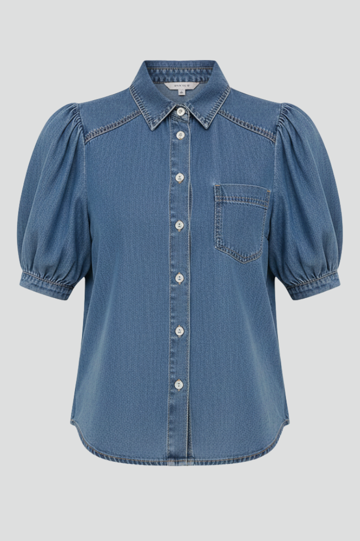 Women's Puff Sleeve Shirt in Blue | Roselva