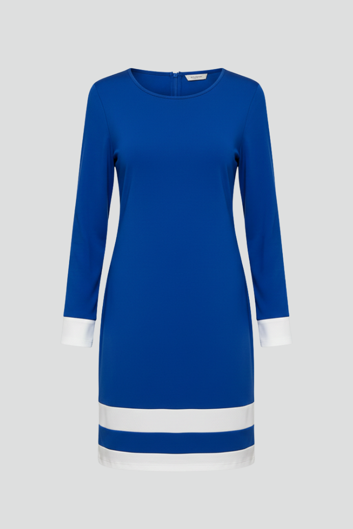 Women's Dress with Round Neckline and Contrast Finish