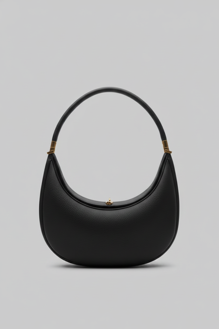 Women's Shoulder Bag with a Semi-Circular Shape and Single Strap in Black | Roselva