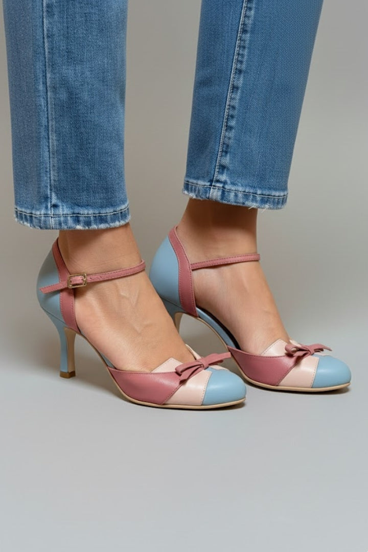 Women's Heels with Ankle Strap and Pointed Toe in Pink and Blue - View 2.0 | Roselva