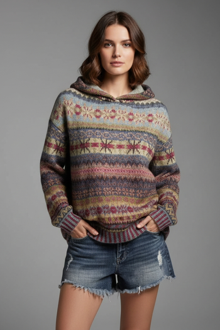 Women's Hoodie with Ribbed Cuffs in Brown - View 2.0 | Roselva