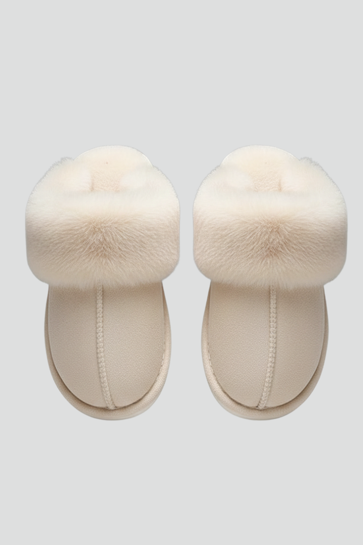 Women's Slippers with Plush Lining and Textured Sole in Beige | Roselva