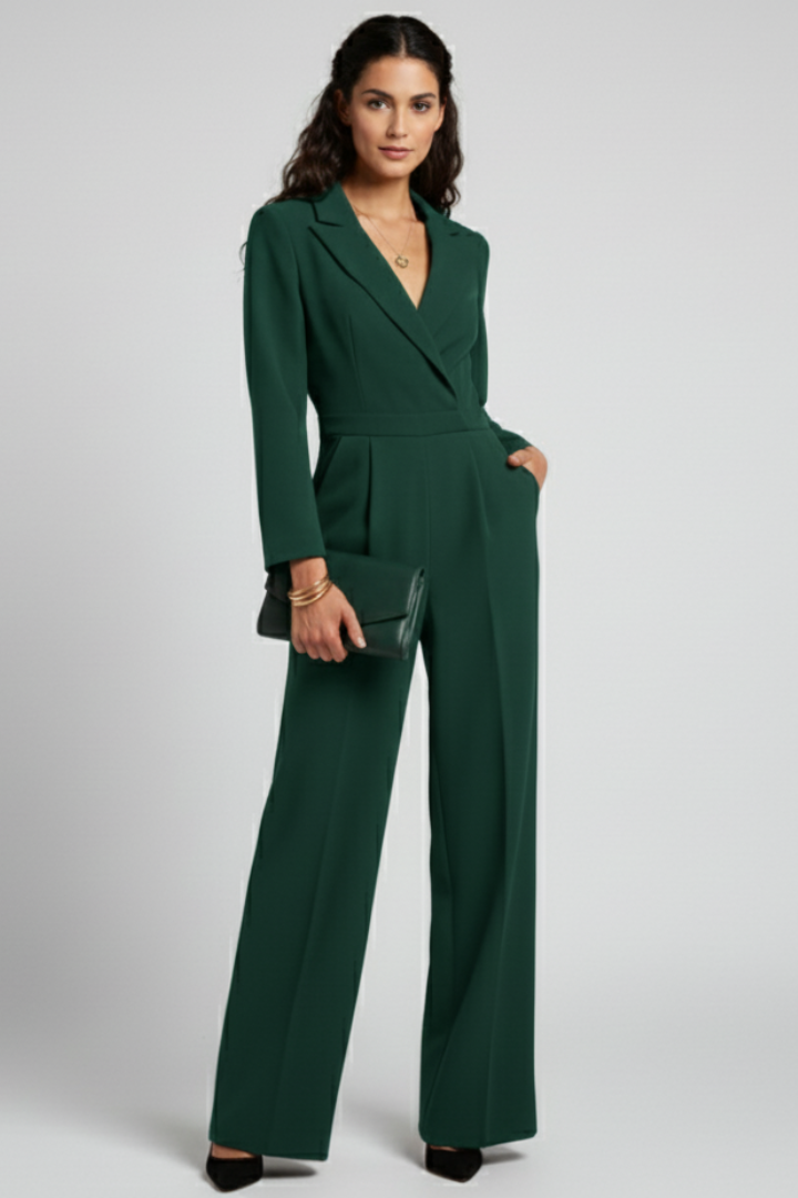 Women's Jumpsuit with Wrap Front and Defined Waist in Red - View 6.0 | Roselva