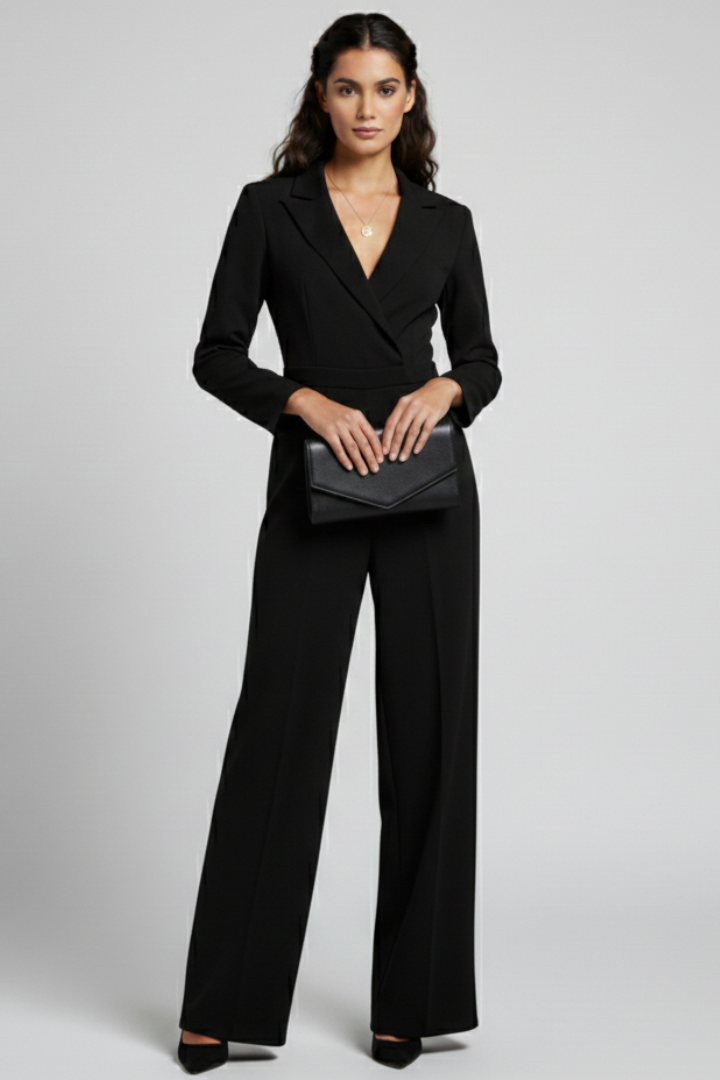 Women's Jumpsuit with Wrap Front and Defined Waist in Red - View 8.0 | Roselva