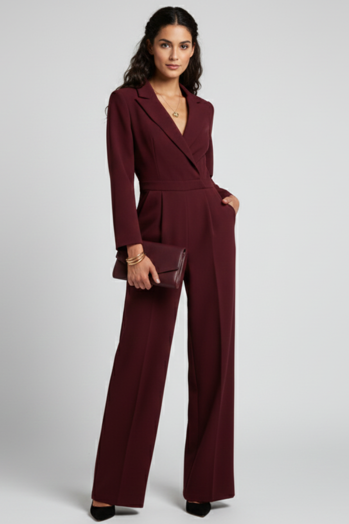 Women's Jumpsuit with Wrap Front and Defined Waist in Red - View 2.0 | Roselva