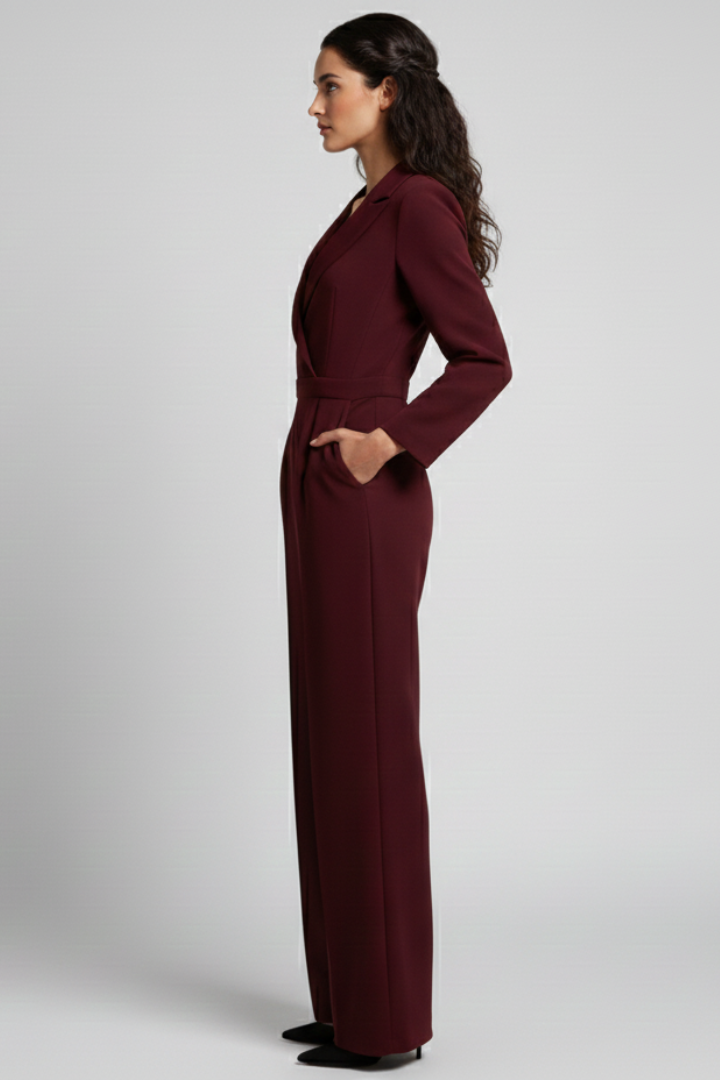 Women's Jumpsuit with Wrap Front and Defined Waist in Red - View 3.0 | Roselva