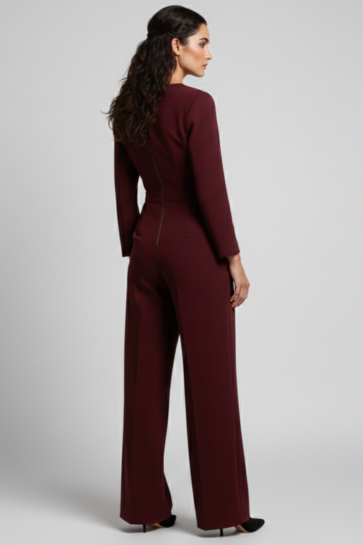 Women's Jumpsuit with Wrap Front and Defined Waist in Red - View 5.0 | Roselva