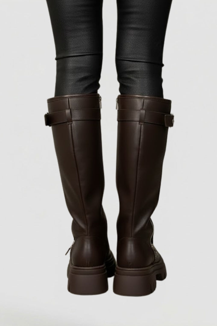 Women's Classic Knee-High Boots with High Shaft and Platform in Brown - View 6.0 | Roselva