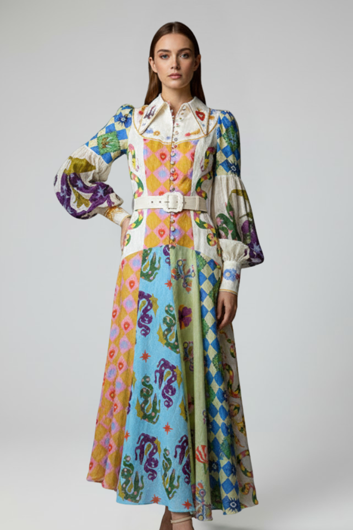 Women's Maxi Dress with V-Neck and Long Sleeves in Green - View 10.0 | Roselva