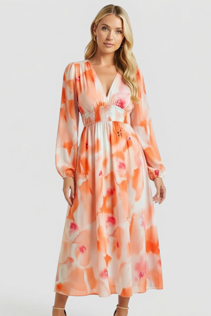 Women's Dress with V-Neck and Floral Print in Green - View 11.0 | Roselva