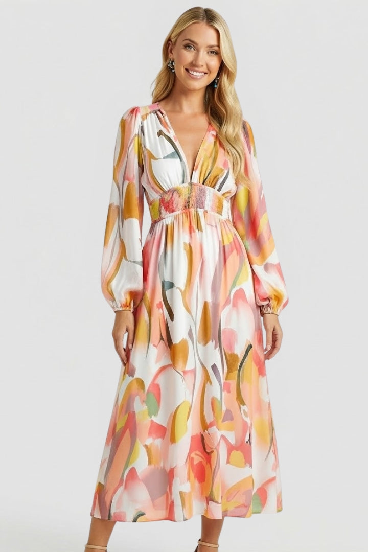 Women's Dress with V-Neck and Floral Print in Green - View 20.0 | Roselva