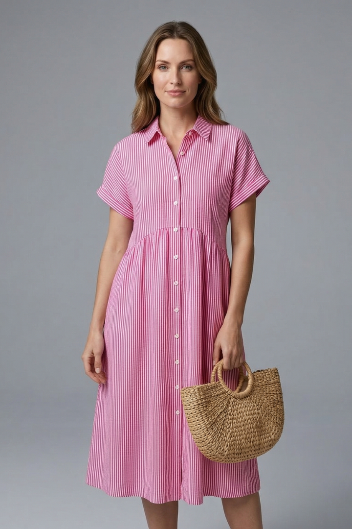 Women's Midi Dress with Collar with Buttons
