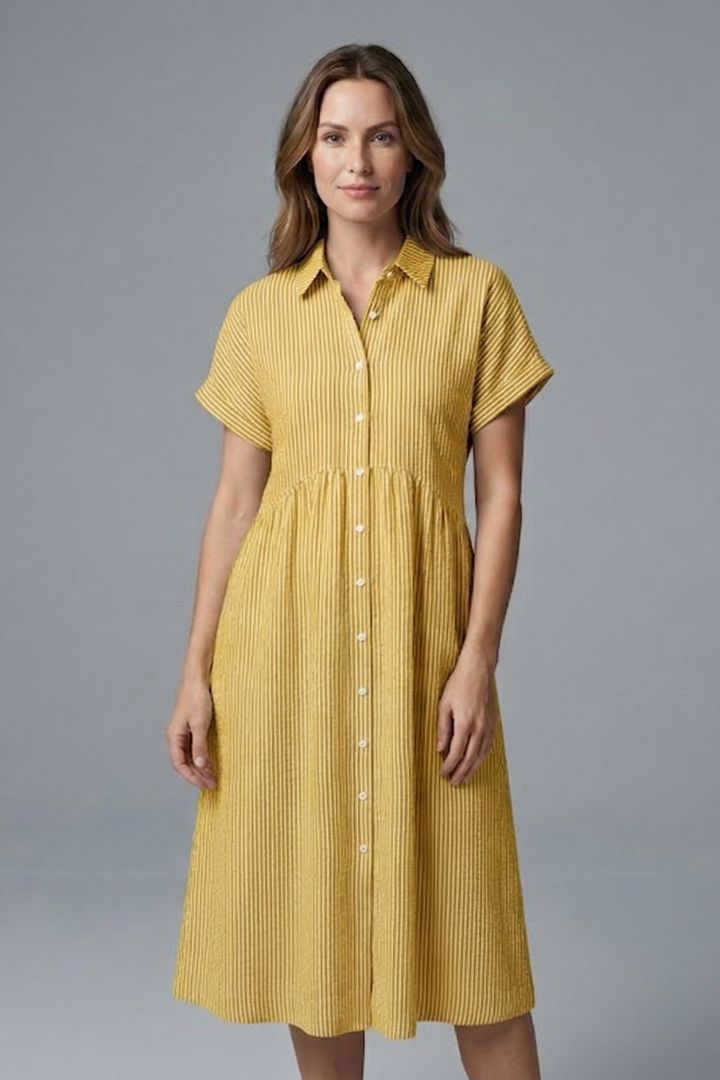 Women's Midi Dress with Collar with Buttons