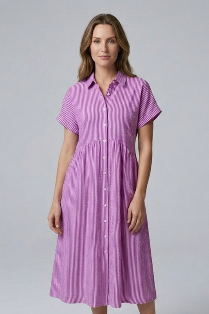 Women's Midi Dress with Collar with Buttons