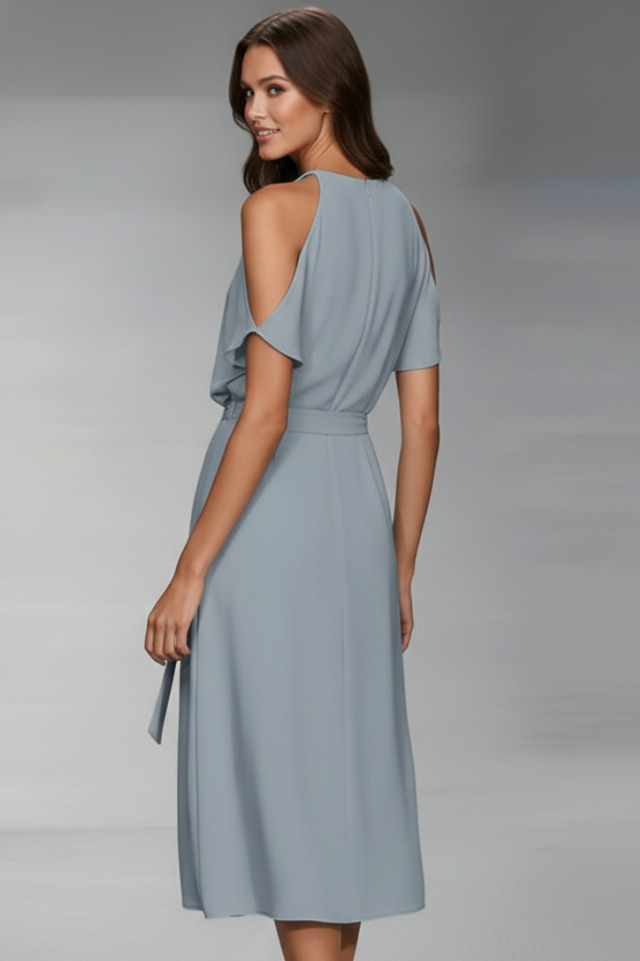 Women's Midi Dress with Halter Neckline and Asymmetric Hem