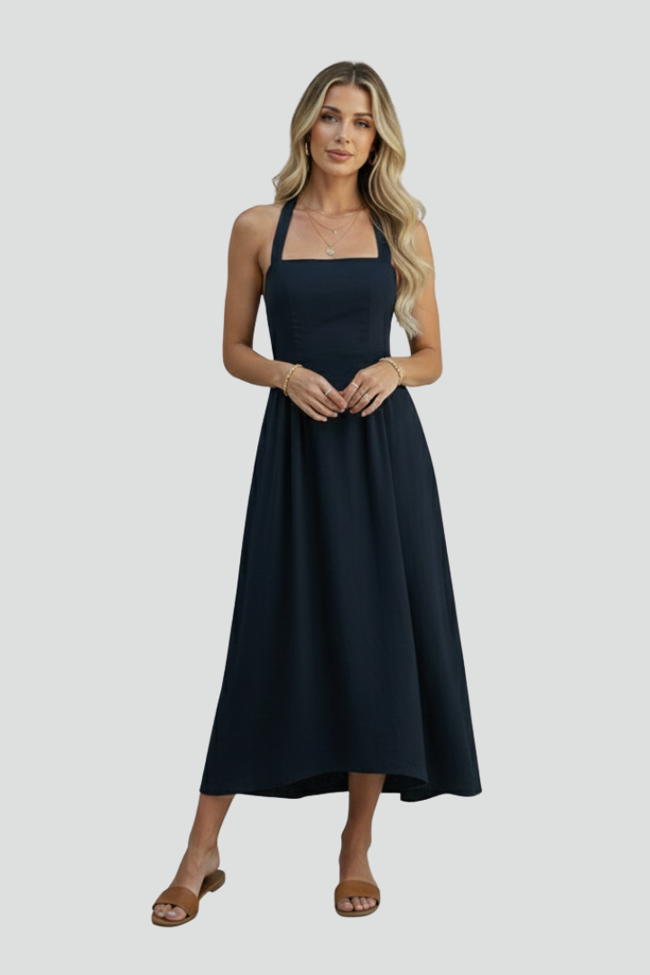 Women's Midi Dress with Square Neckline