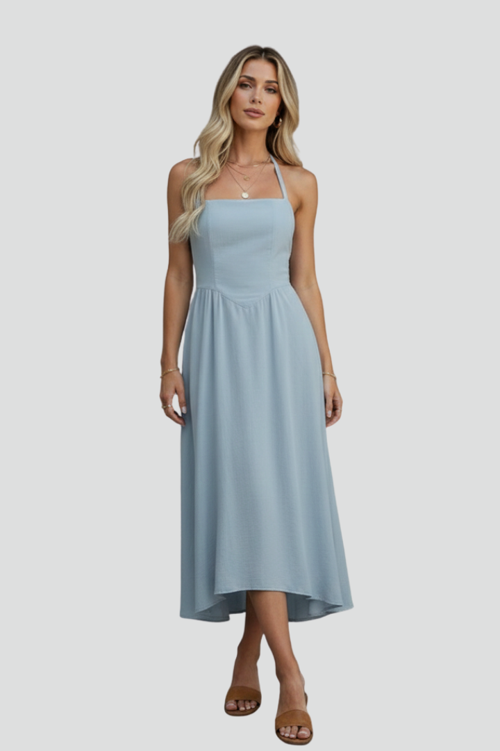 Women's Midi Dress with Square Neckline