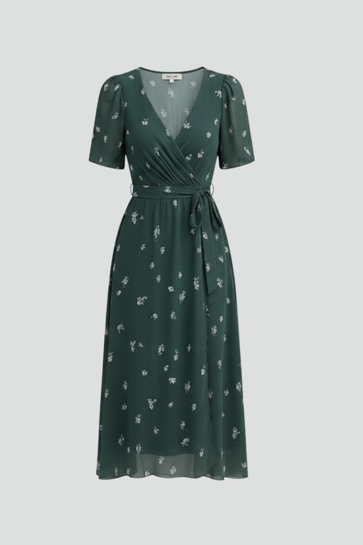 Women's Midi Dress with V-Neck with Pattern